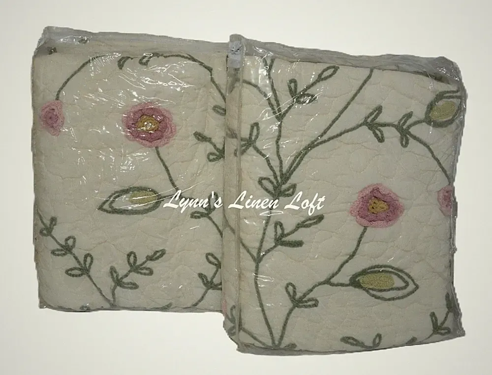 2 A TOUCH OF CLASS Posy Floral Vine KING SHAMS SET Ivory Pink Mauve Yellow Green