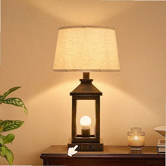 21" Set of 2 Black Gold Touch Table Lamps Dimmable Bedroom Bedside Living Room