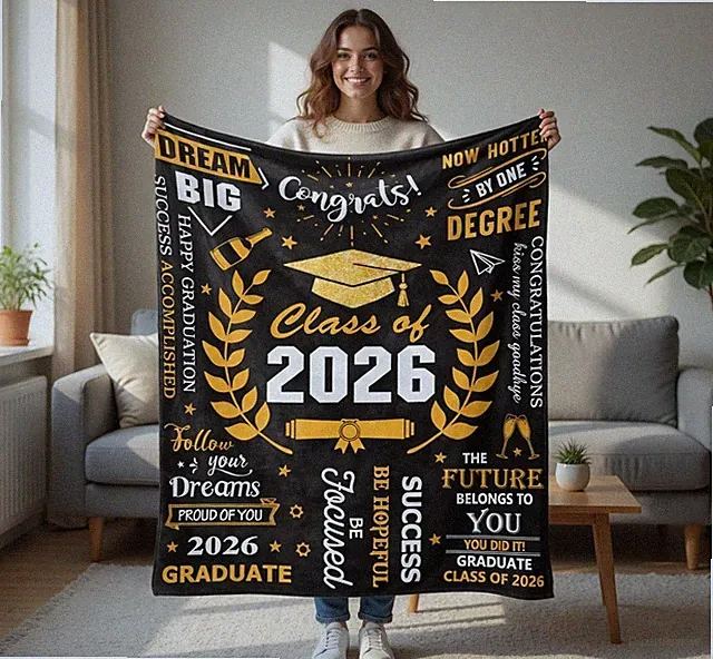 Class of 2026 Graduation Keepsake Gift Him Her Senior 60x80 Flannel Blanket Deco