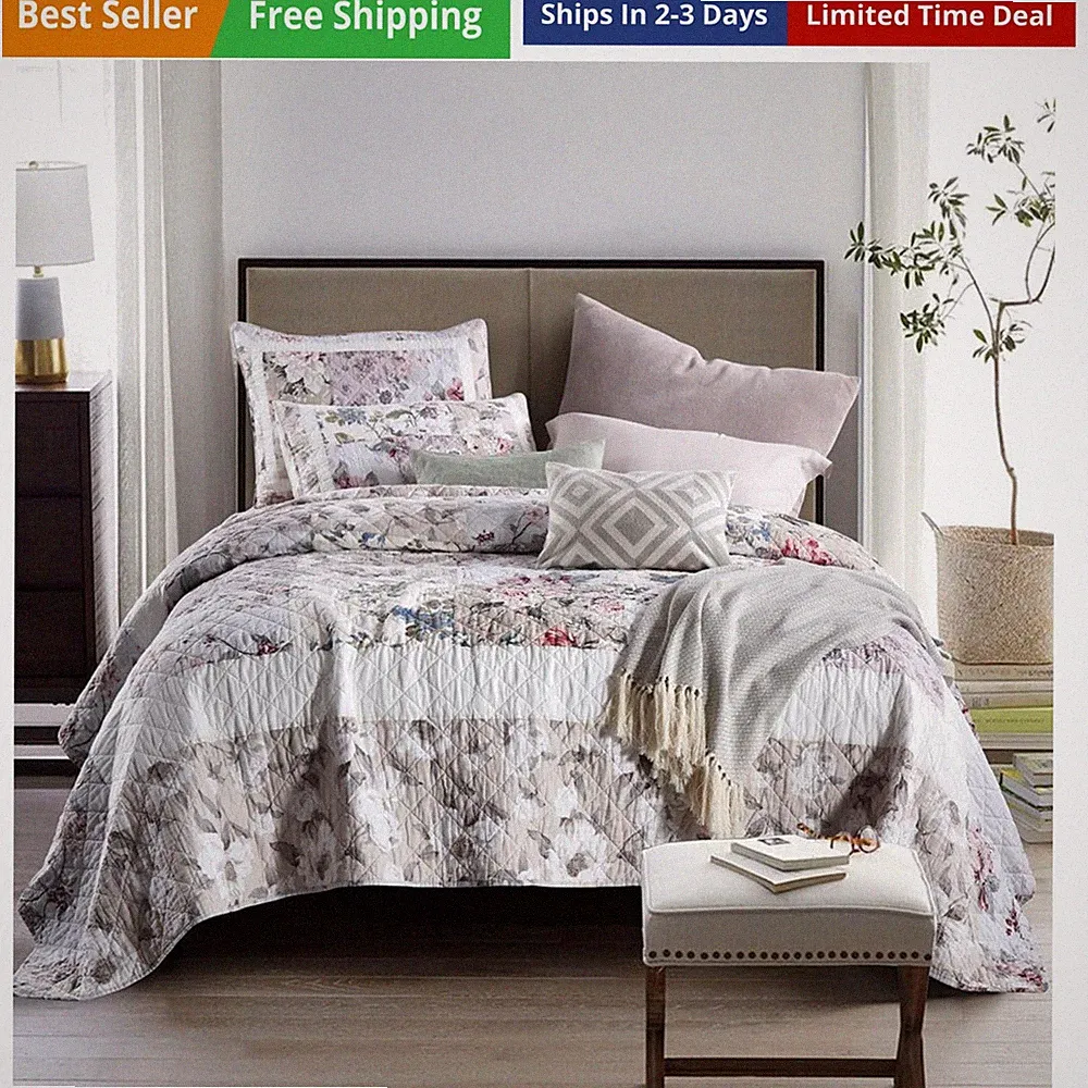 Cotton Bedspread Bedding Sets 3 Pieces Reversible Coverlet Sets Comforters Vi...