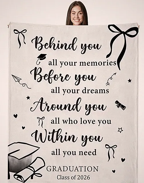 Cute Soft Modern Lux Graduation Blanket Class of 2026 50x60” Inspirational Gift