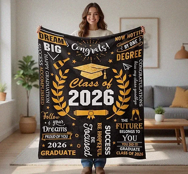 Personalized Class of 2026 Graduation Gift Masters College 60x80 Flannel Blanket