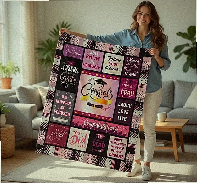 Personalized High School College Masters Degree 60x80 Flannel Blanket Grad Memor