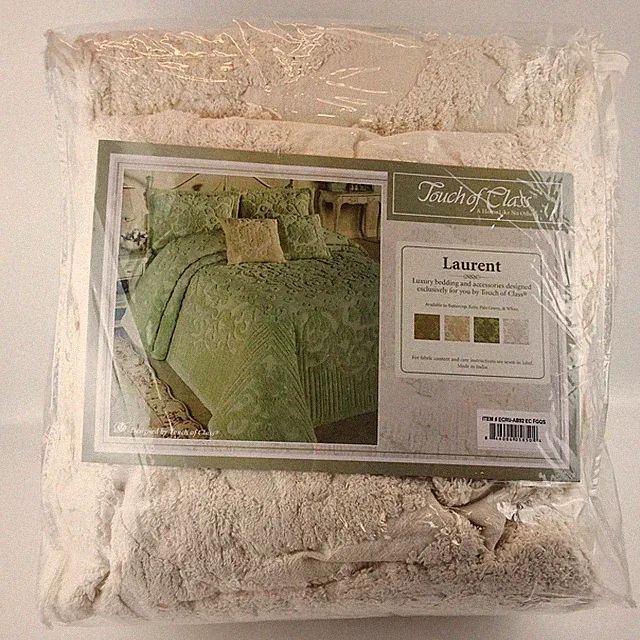Touch Of Class Laurent Chenille Ecru Bedspread 2 Shams Ivory Queen 120"x106" NIP