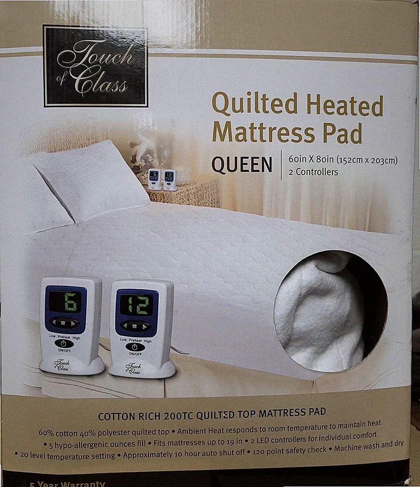 Touch of Class Queen Quilted Mattress Pad 60"x80", 200TC, w/Two Controllers