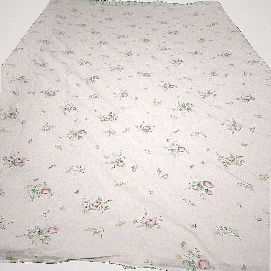 Vtg Touch Of Class Queen bed Duvet floral butterflies fabric white COTTAGE